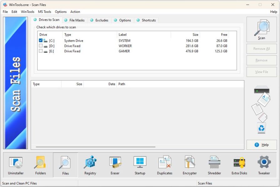 WinTools.one: Scan Files